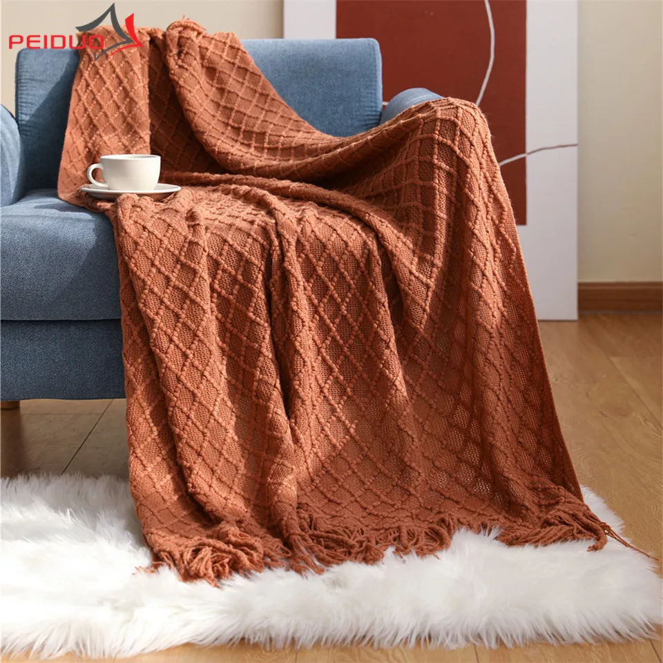 

NEW PEIDUO Textured Solid Soft Sofa Throw Blanket Couch Cover Knitted Decorative Blanket for Couch/Sofa/Bed