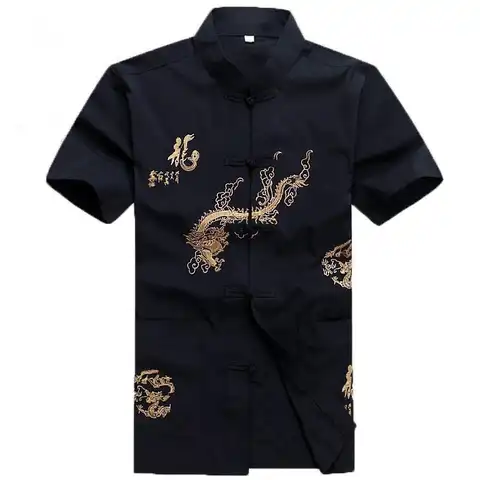 Мужские топы в китайском традиционном стиле с изображением Восточного дракона рубашки в восточном стиле для мужчин, рубашка ханьфу, кунг-фу...