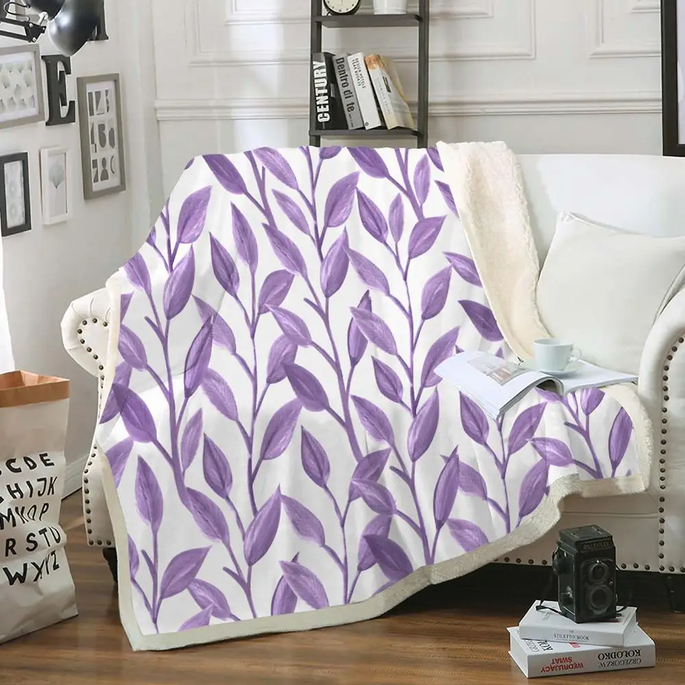 

Purple Blanket Plants Throw Blanket Purple Leaves Sherpa Fleece Blanket For Girls Kids Soft Cozy Plush Blanket For Bed Sofa