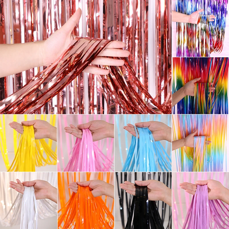 

1x2M Foil Macaron Rain Curtain Backdrop Birthday Party Decoration Wedding Ceremony Decor Party Supply Photo Curtain Wall Decor