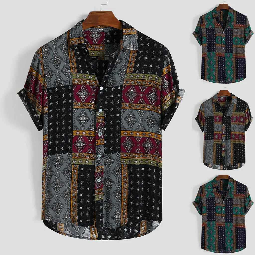 

Shirts Ethnic Casual Vintage Mens Shirt Short-sleeve Shirts 2021 Bulk Among Us Oversize T Shirt Men Buttons Loose Top Camiseta