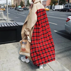 Spring Autumn Fashion Cardigan Woman Coats Ladies Jacket Woman Windbreaker Plaid Patchwork Long Slee
