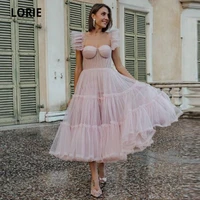 lorie short prom dress pink sweetheart ruffles tea length tulle celebrity wedding party dress for graduation vestidos de fiesta