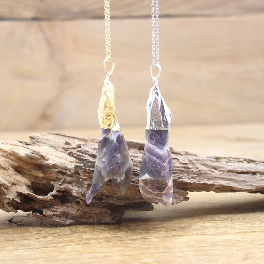 

Natural Amethyst Irregular Shape Pendant Plating Silver Gold Chains Raw Quartz Crystal Healing Gemstone Necklace Jewelry,QC3184