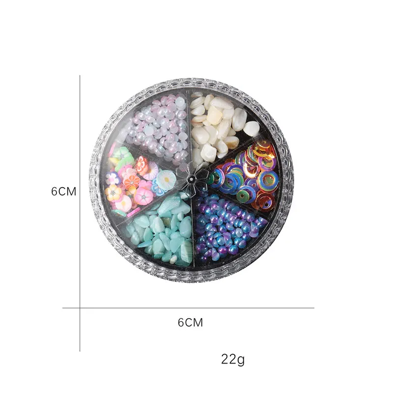 

Manicure Tools 6 Grid Disc Jewelry Metal Rivet Pearl Rhinestone Shell Sequin Nail Decoration Nail Diamond Butterfly DIY Design
