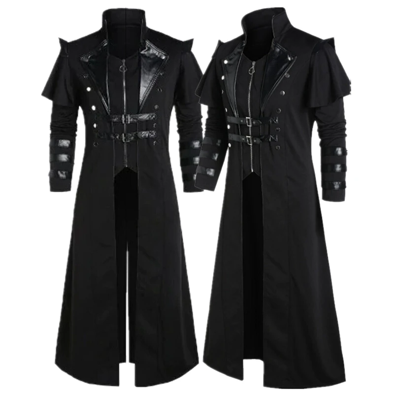 

Halloween Men Medieval Steampunk Assassin Cosplay Costume Elves Pirate Gothic Steampunk Punk Trench Vintage Long Split Coat