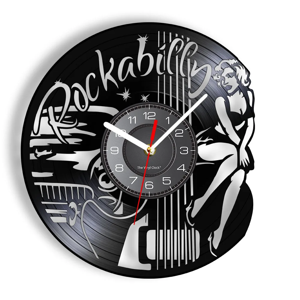 

Rockabilly Music Silent Vinyl Record Retro Wall Clock Rock And Roll Art Pub Bar Decor Early Rock Vintage Style Hanging Watch