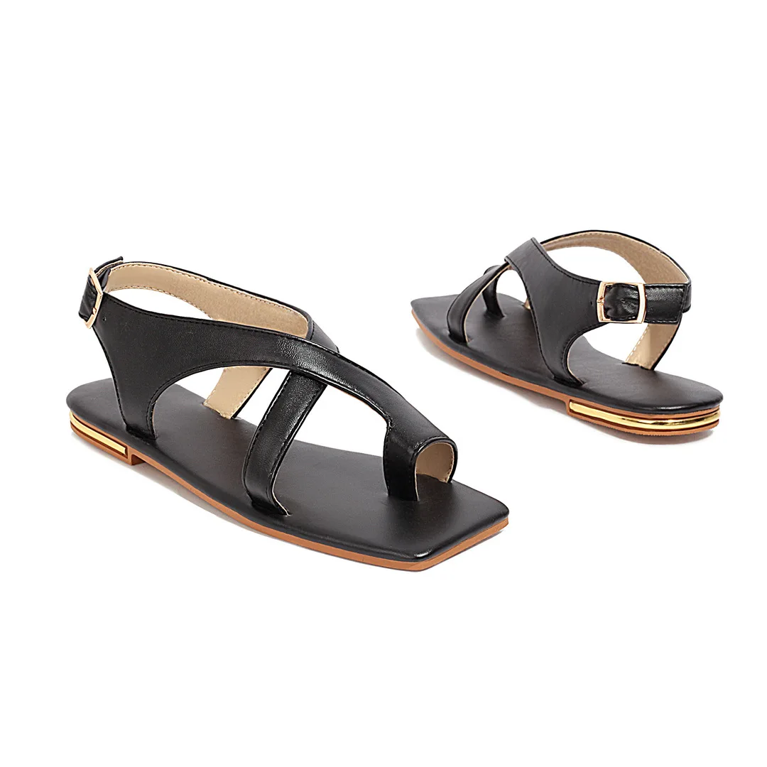 

Summer 2021 new comfortable low heel square heel square head 40-43 large hollow buckle casual women's sandals