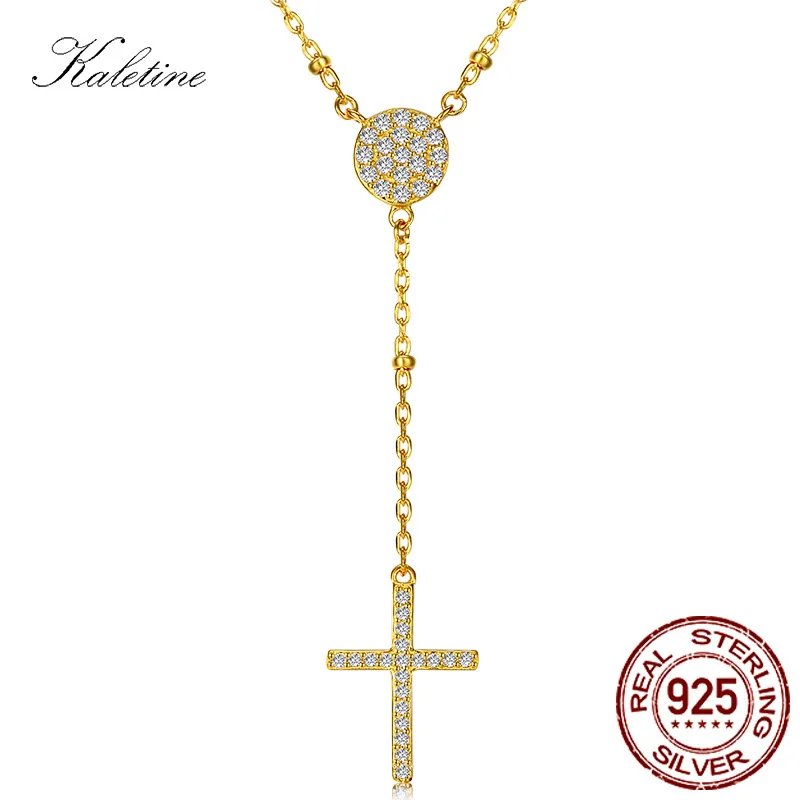 KALETINE 925 Sterling Silver Rosary Necklaces Trendy Gold Jewelry Cross Charms Turkey Evil Eye Necklace Women Accessories Men|Ожерелья| |