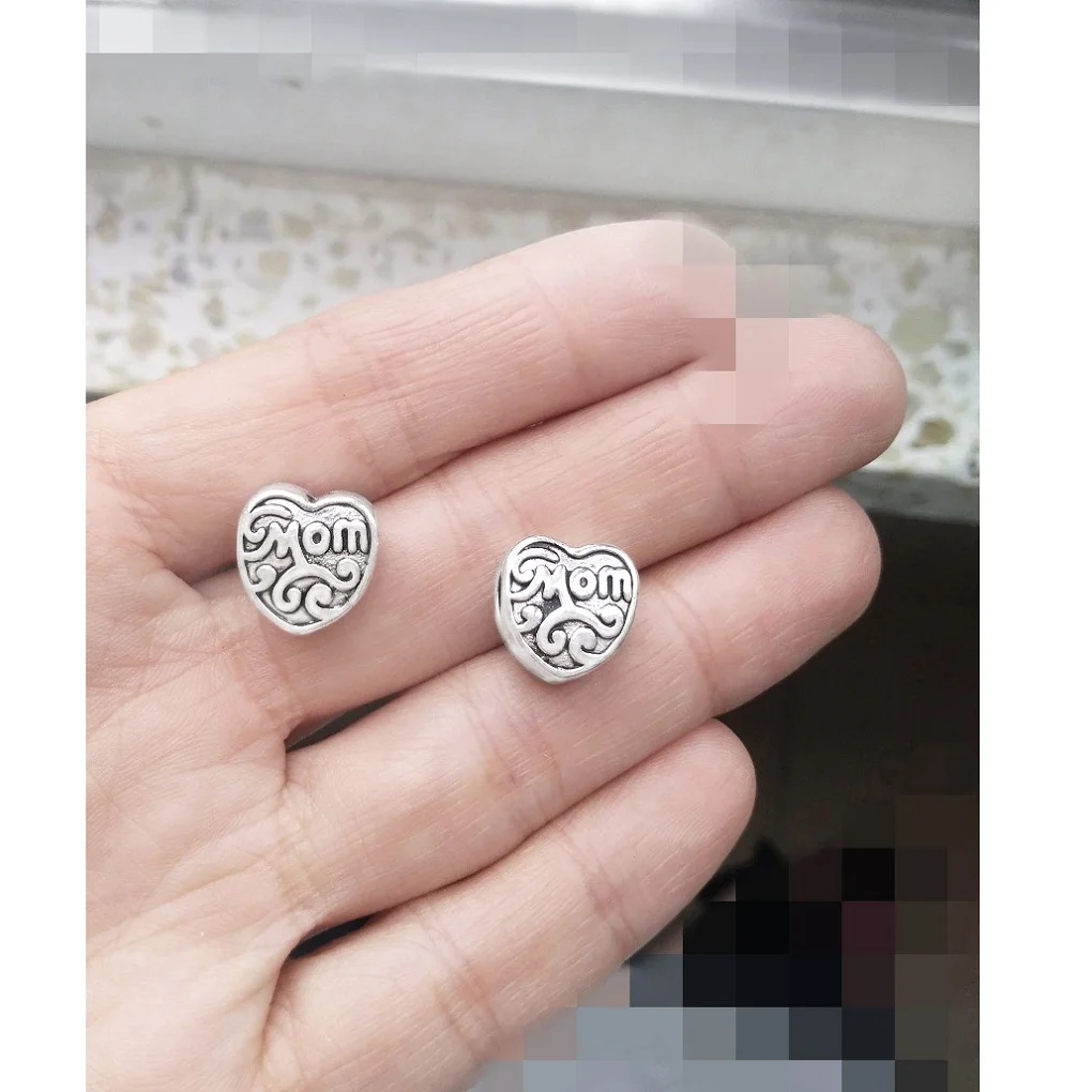 

metal beads makes jewellery love mother 12mm silver plated 5mm round hole rope bangle diy accessory fashion wholesales 50pcs/bag