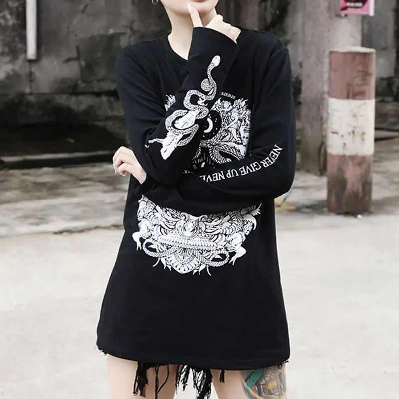 Женская футболка с принтом в готическом стиле черные топы Повседневная