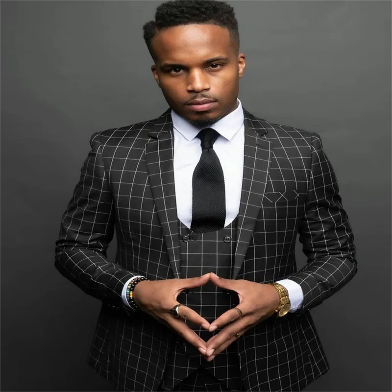 Мужские костюмы из 3 предметов черная клетчатая новейшая Современная формальная