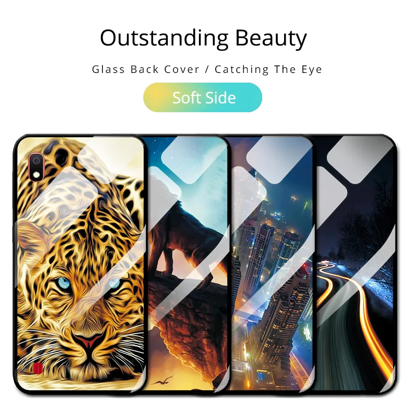 Tempered Glass Phone Case For Samsung A10 A30 A40 A405F Cover A50 A70 A705 Cool Lion Soft Edge Bags M20 |