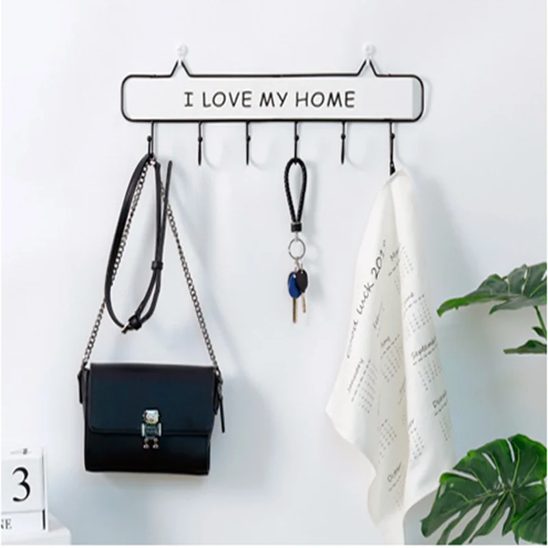 

Solid wood creative iron coat hook door key restaurant porch kitchen wall decoration hook free punching row hook