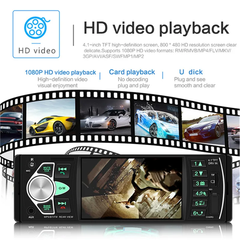 4.1 inch HD Multimedia Car MP5 Player Bluetooth Hands-free Calling Vehicle FM Radio 4022D Reverse Image Rear Camera | Автомобили и