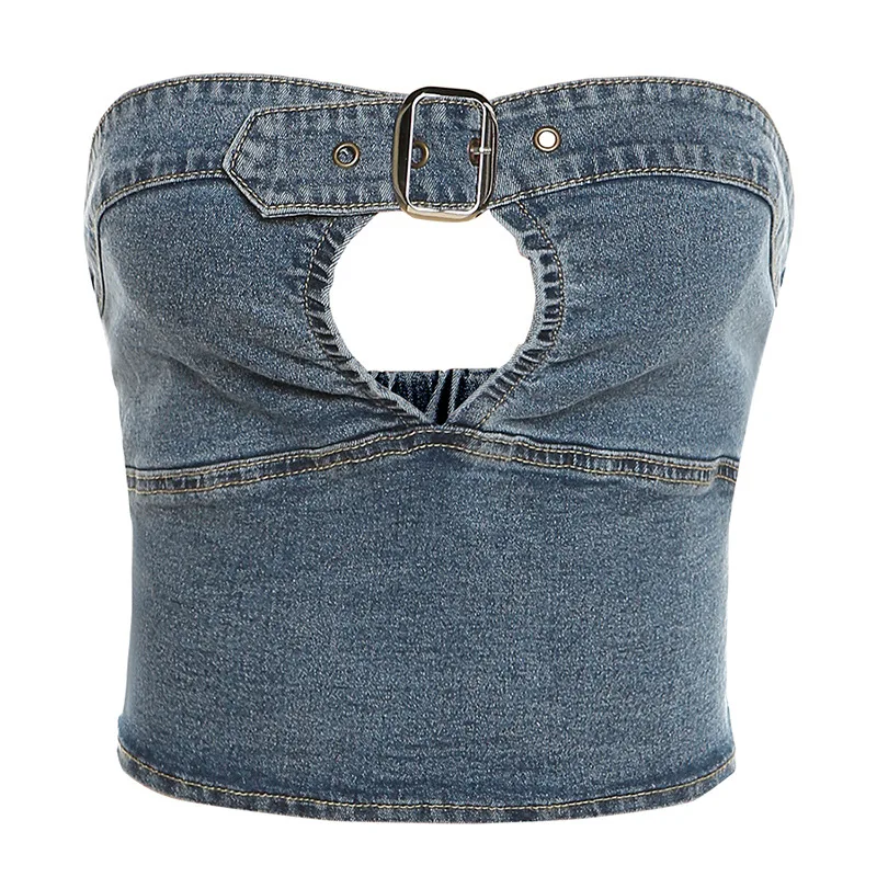 

New Sexy Hollow Out Patchwork Denim Women Tank Tops 2021 Y2k Egirls Heart Summer Slim Camis Tops Fashion Club Lady Crop Top Vest