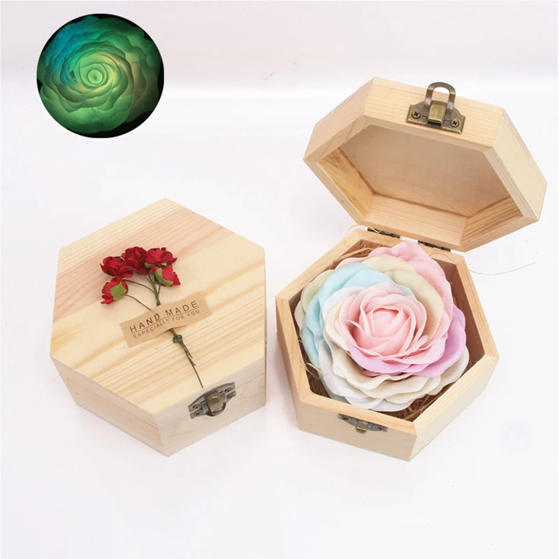 Светящееся мыло роза с деревянной коробкой имитация вечности цветок Радуга день