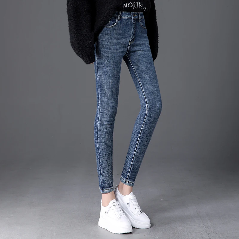Winter Fleece Warm Thick Plus Velvet Skinny Mom Jeans For Women High waist Slim fit Female Stretch Denim Pencil Pants