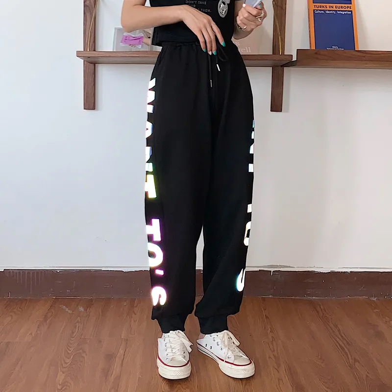 Новые модные женские брюки 2020 Мешковатые повседневные со светоотражающими