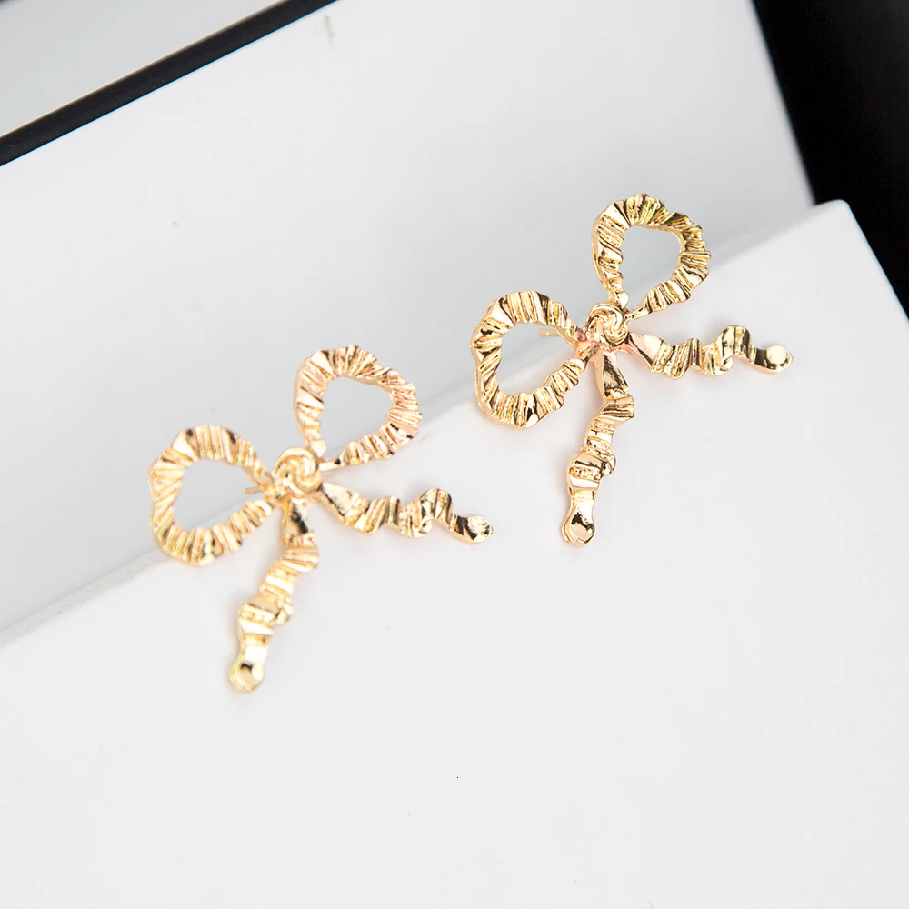 Новые винтажные большие серьги-гвоздики с бантом для женщин металлические