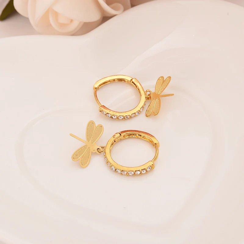 Классические висячие серьги золотого цвета ювелирные изделия в виде стрекозы