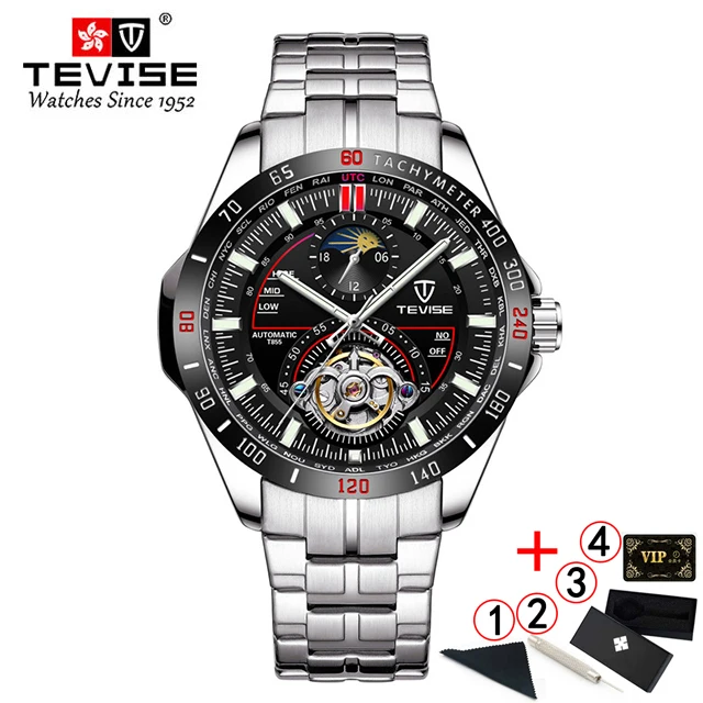 black red box Tevise механические часы модные роскошные мужские автоматические часы мужские деловые водонепроницаемые наручные часы Montre Homme - Цвет: black red box