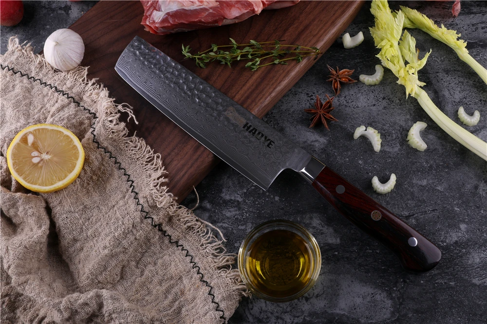 3 шт. японский шеф-повара Nakiri Gyuto Набор ножей для стейка Дамасские кухонные ножи с ручкой Dalbergia Полный Тан приготовления столовых приборов Новинка