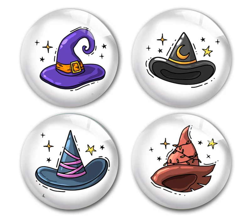Handmade Halloween Witch hat magic Round photo glass cabochons demo flat back DIY collier jewlery Making findings accessory 