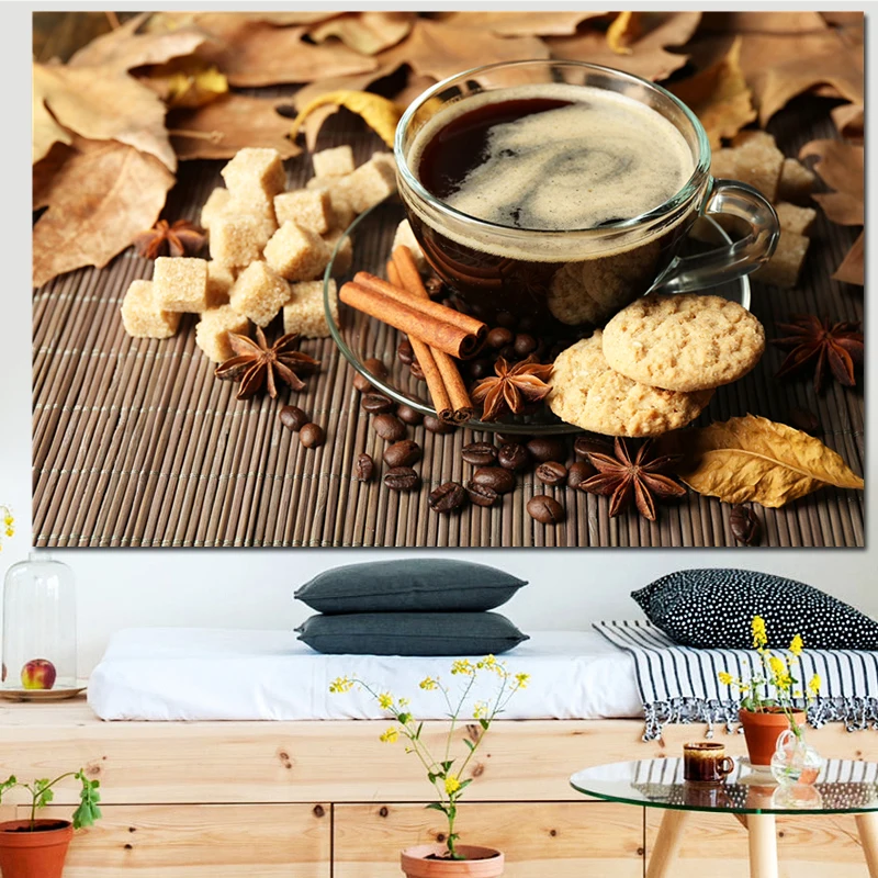 Картина на холсте для кухни настенное искусство ароматная кофейная чашка и зерна