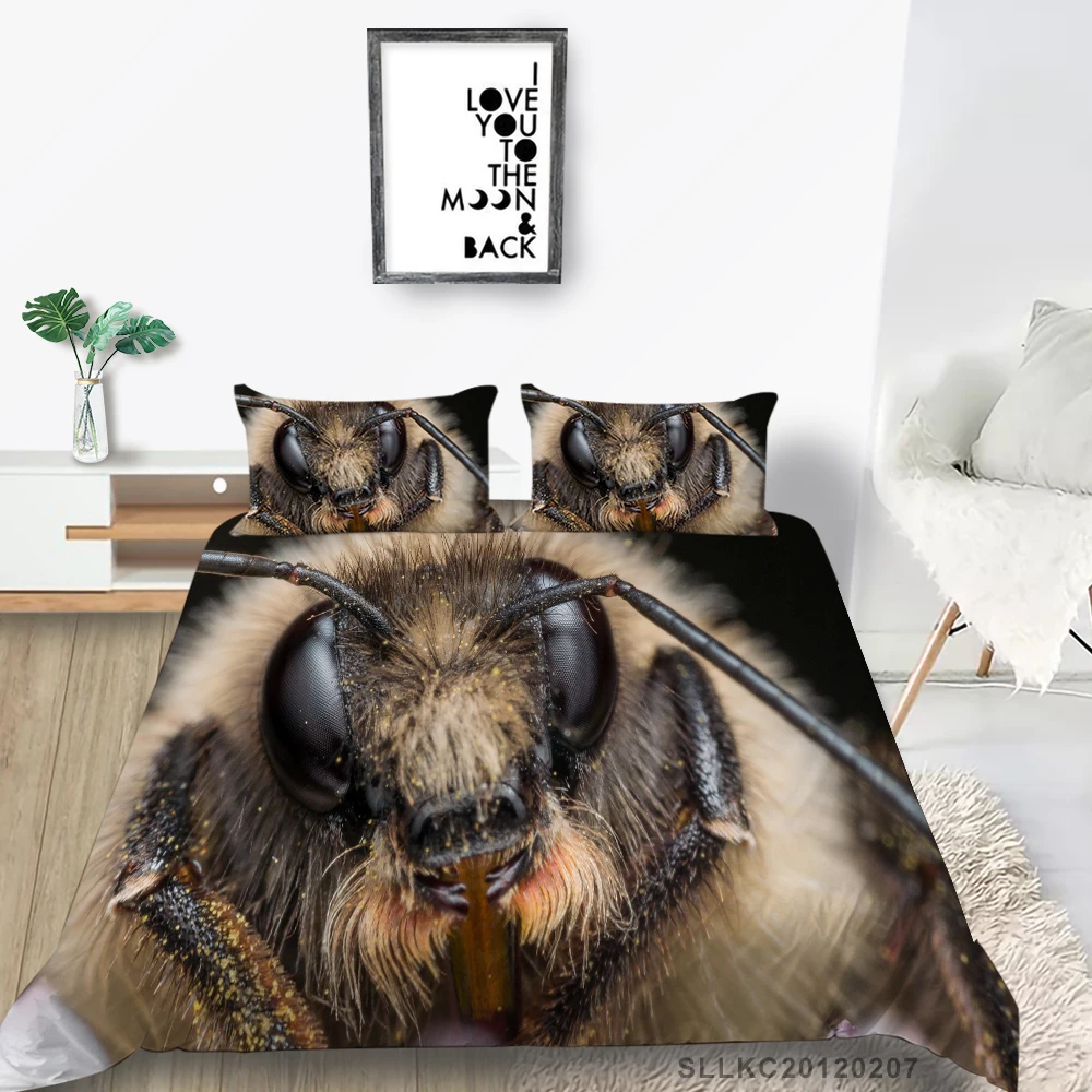 Fluffy Bee Bed Set Double Creative Lifelike 3D Fashion Duvet Cover SingleTwin Full King Queen Insect Print Bedding Set