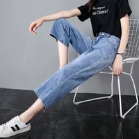 wide pants denim trousers korean jeans women capris pants streetwear high waist jeans cute loose blue straight leg jeans woman
