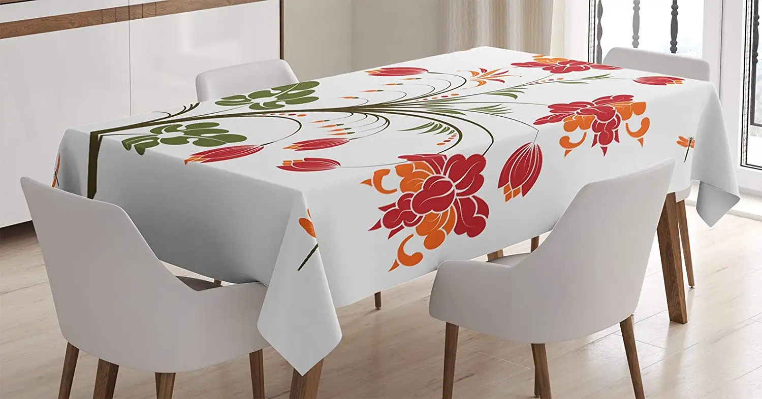 Страна Декоративная скатерть расцвет яркий цветок маленький стрекозы