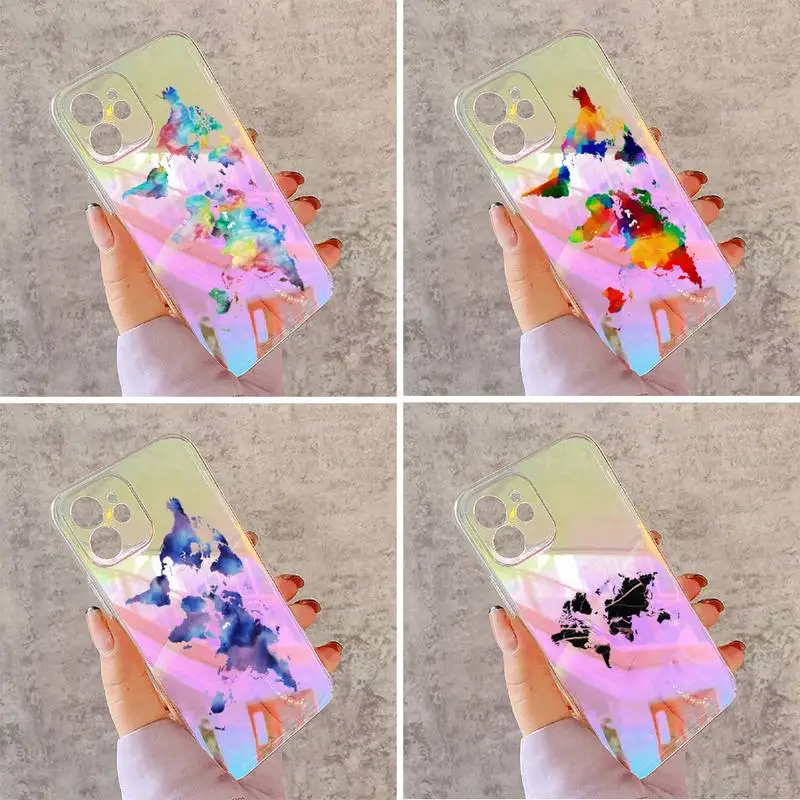 

World Map Travel creative art Phone Case for iPhone huawei honor 7 8 9 11 12 20 30 S X XS XR MINI Pro Max Plus laser Transparent