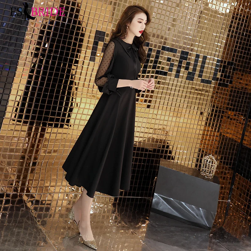 Женское вечернее платье Черное с О образным вырезом ES2468|Вечерние платья| |