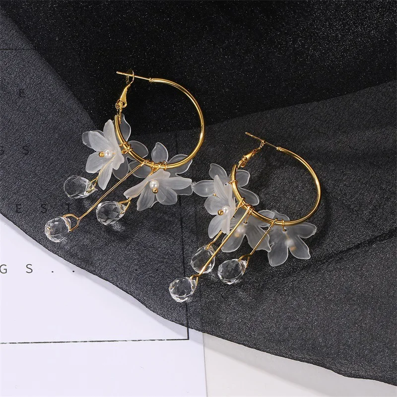 

korea earrings Crystal flower earring Temperament joker The fairy earrings Accessories wholesale drop earrings Cute/Romantic