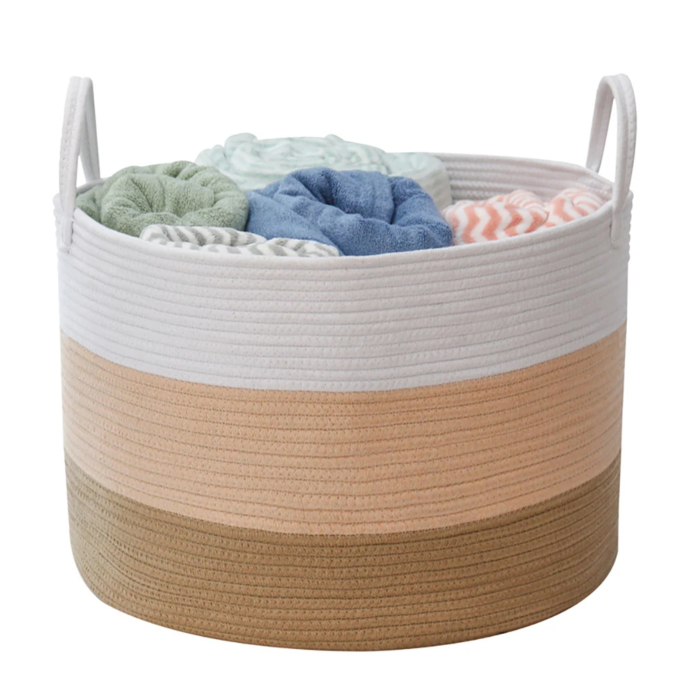 

Hand-Woven Cotton Rope Storage Round Basket Multipurpose Organizer Bins Sundries Cosmetic Dirty Clothes Toy Box Home Decor
