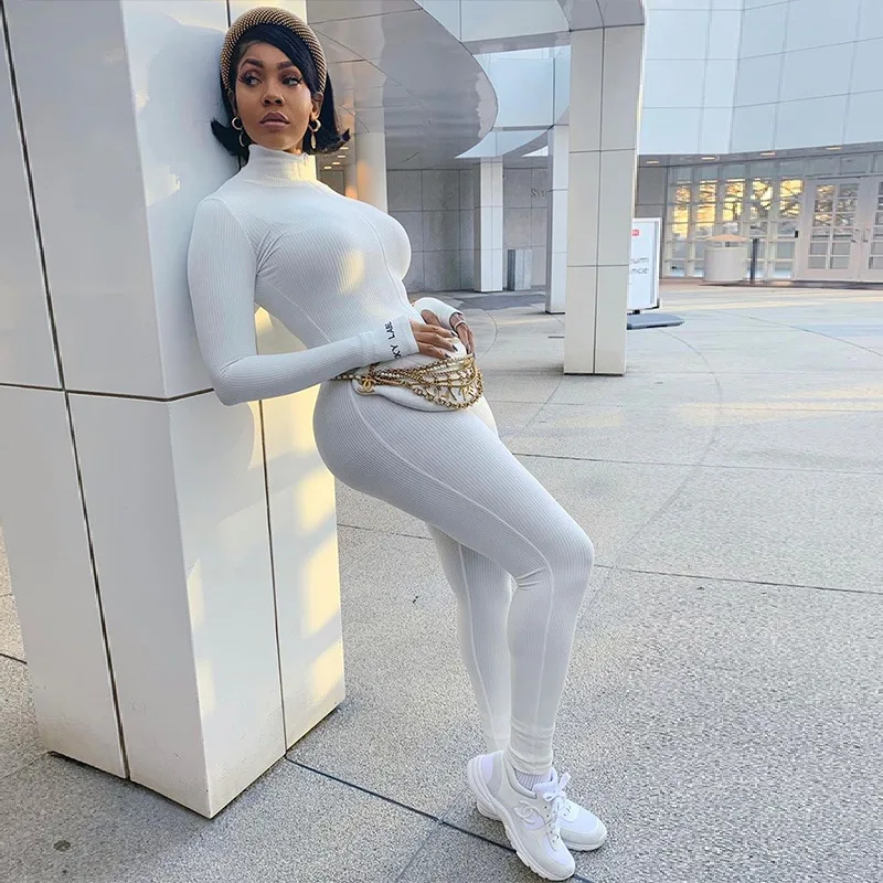 

Casual Fitness Sporty Rompers Womens Jumpsuits Workout Zipper Activewear Long Sleeve Skinny Solid Jumpsuits Autumn