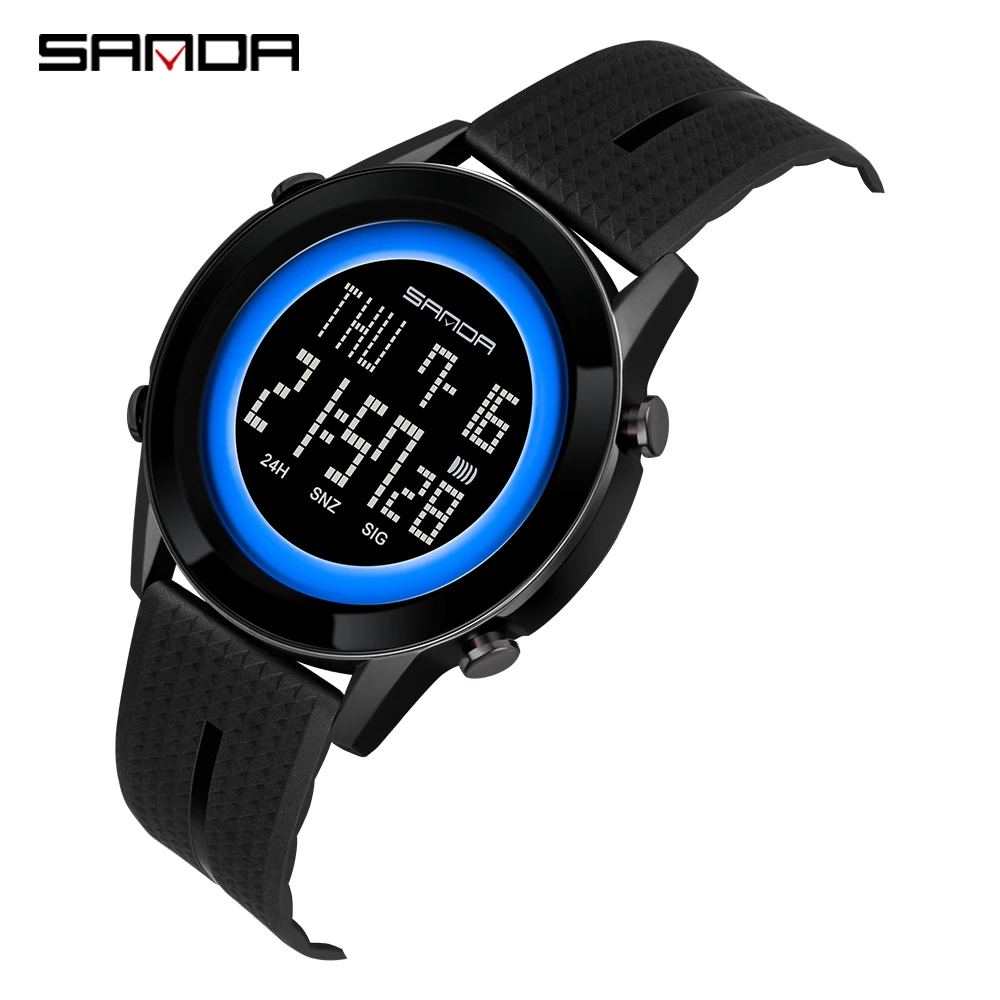 

Часы наручные SANDA Мужские Цифровые, простые спортивные в стиле милитари, ударопрочные водонепроницаемые светодиодсветодиодный, с будильни...