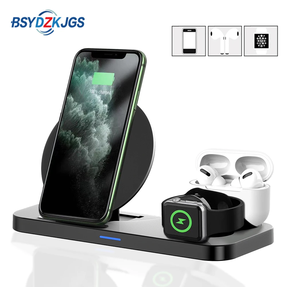 Беспроводное зарядное устройство 3 в 1 15 Вт для iPhone 11/11Pro/X/XS Apple Watch Series 5 4 Airpods