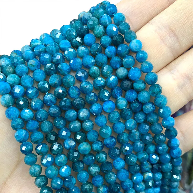 

Wholesale Faceted Blue Apatite 100% Natural Loose Round Stone Beads For Jewelry Making DIY Bracelet Necklace 4/6/8/10MM 15''