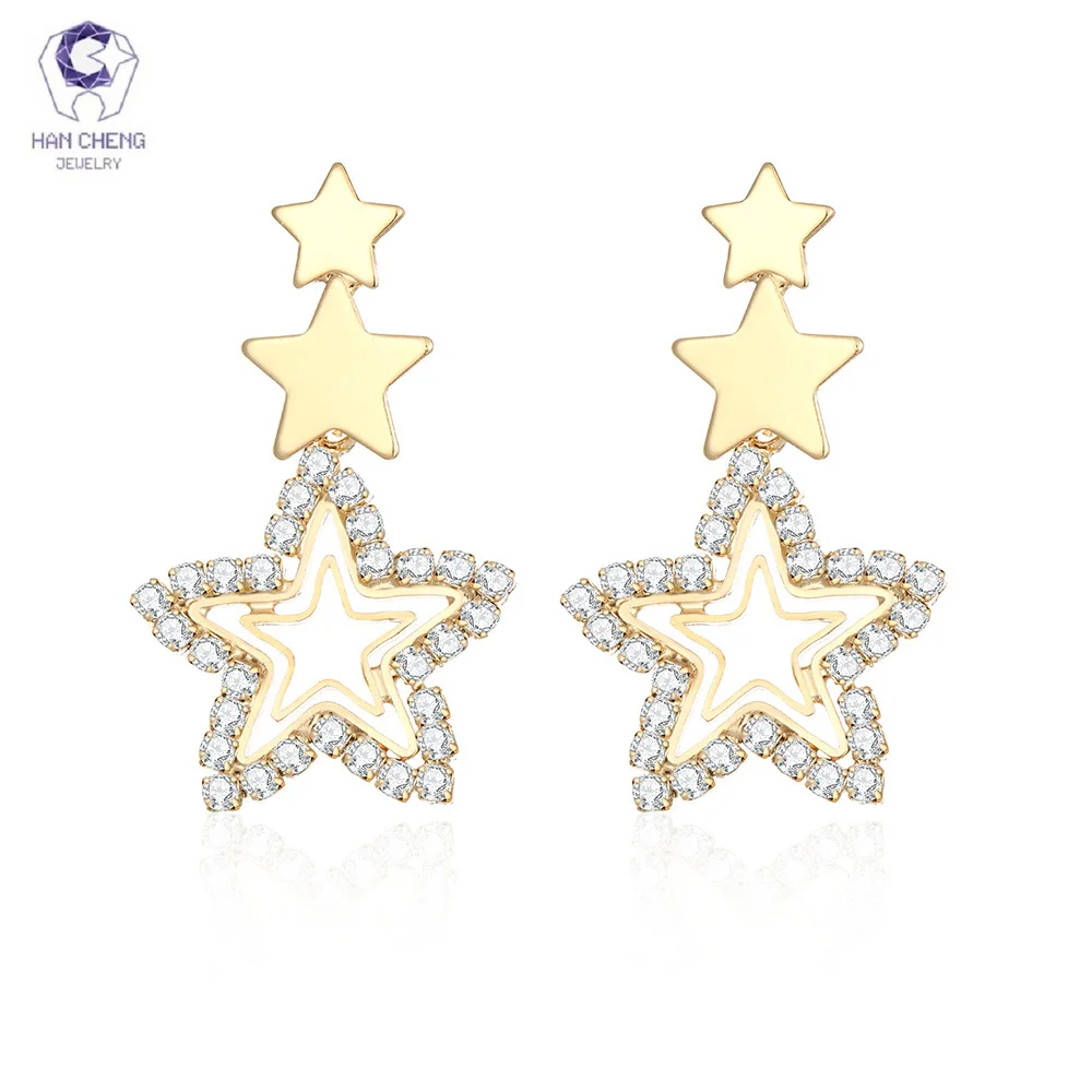 Женские Висячие серьги-подвески HanCheng Золотые серьги с пятиконечной звездой