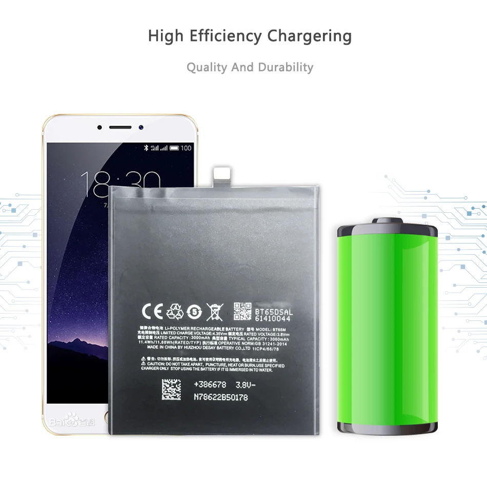 

Mobile Phone Battery For Meizu Meizy MX6 Replacement Battery 3060mAh BT65M