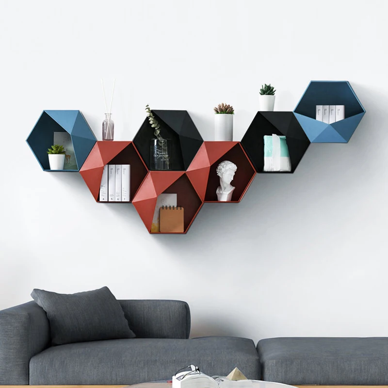 Настенная шестиугольная полка в скандинавском стиле декоративный стеллаж для