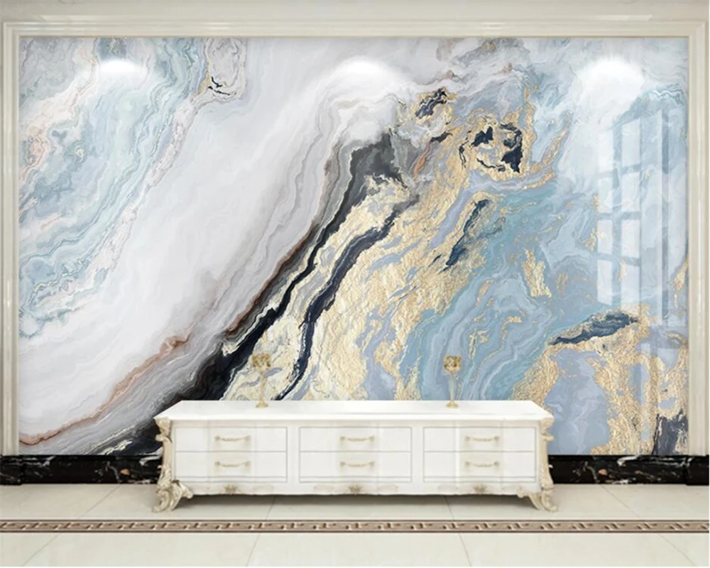 

beibehang wall papers home decor mural Modern high-end blue ink bleeding gold overflowing color marble tile TV background wall