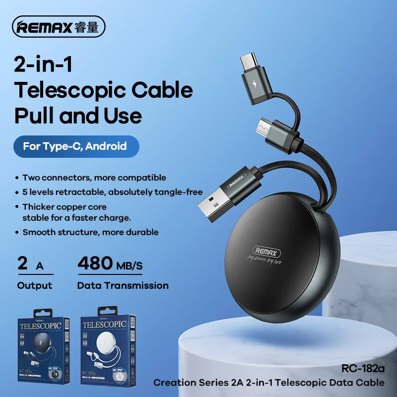 two in one telescopic cable data cable suit for apple and android free global shipping