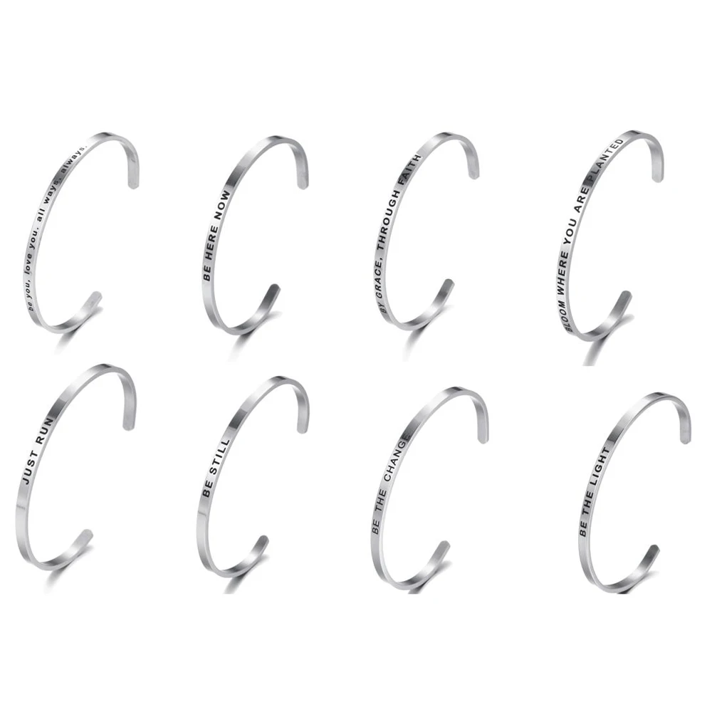 316L Нержавеющая сталь браслеты с гравировкой вдохновляющие позитивными цитатами