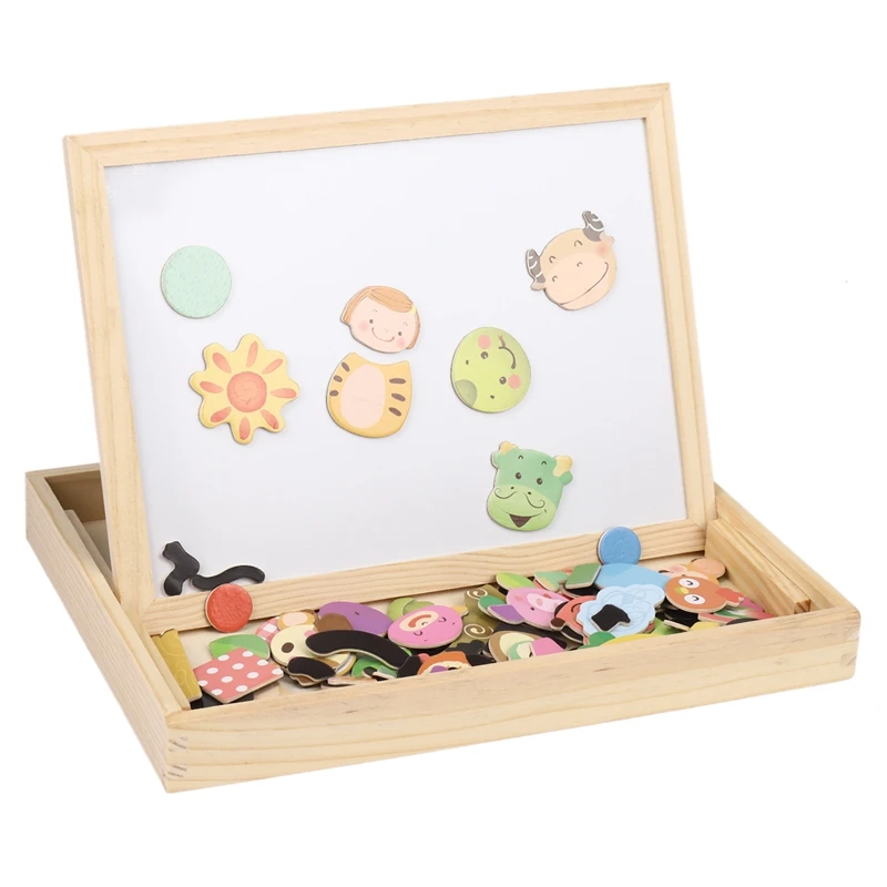 

Kids Wooden Magnetic Puzzle Children's Educational Toys Multifunctional Magnetic Drawing Board Toy Kids Animal Cartoon