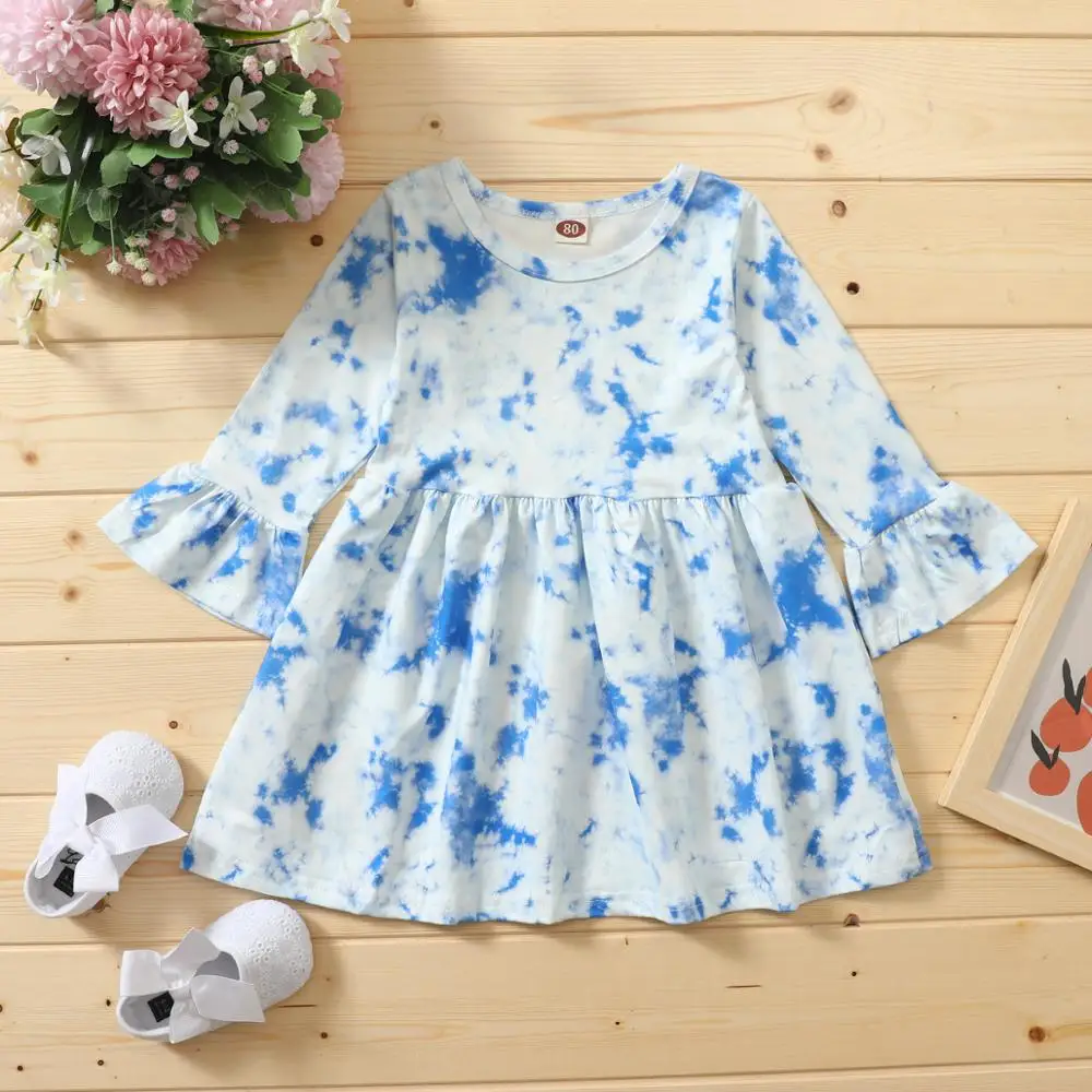 

Childrens Spring Autumn New Baby Girls Dress Fashion Tie-dyed Kids Cotton Long Sleeve Dress for Girl Casual O-neck Baby Clothing