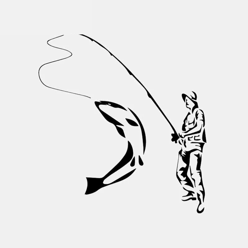 

Car Stickers Fun Go Fishing Fisherman PVC Car Decoration Stickers Creative Waterproof Cover Scratch Black/white, 16cm*15cm