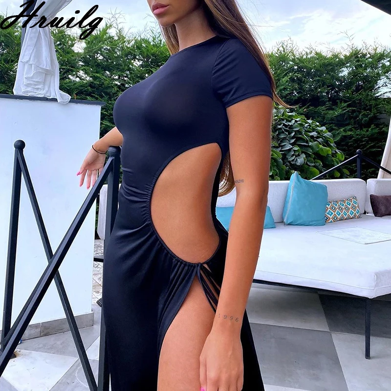 Женское асимметричное платье макси на бретельках однотонное ажурное вечернее с